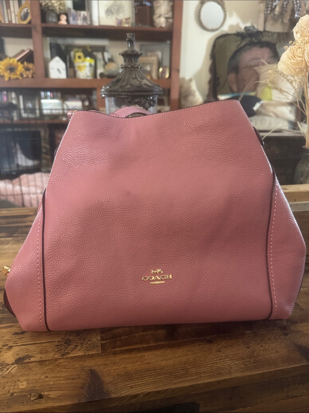 Coach Pink Pebbled Leather Shoulder Bag with Gold Logo